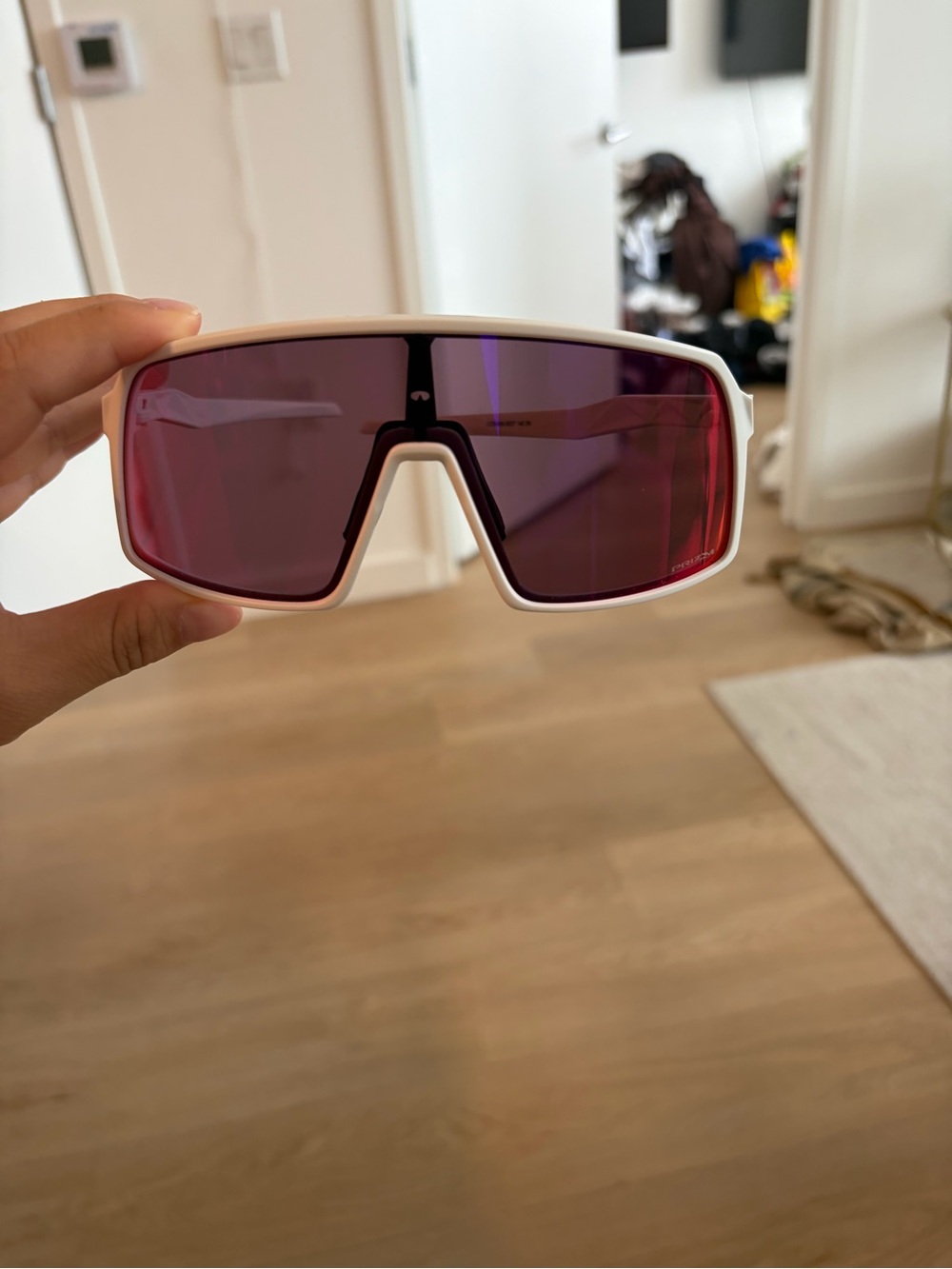 Oakley White Shield Sunglasses with Pink Lens